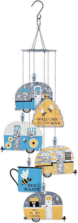 Sunset Vista Designs 93648 Glamping Bees-22" x 6" x 6" Handcrafted Wind Chime, Retro Bee Camper