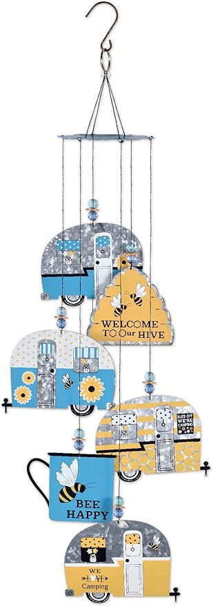 Sunset Vista Designs 93648 Glamping Bees-22" x 6" x 6" Handcrafted Wind Chime, Retro Bee Camper