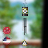 Red Carpet Studios Outdoor Chimes Black Metal Military LED Solar Wind Chime, 30" Long, Navy