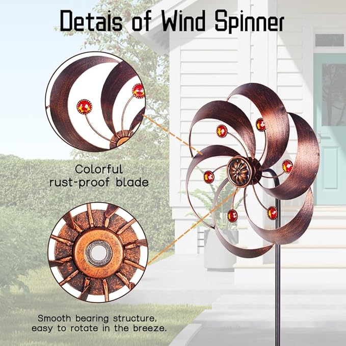 DREAMYSOUL 2 Packs Metal Wind Spinners Outdoor, Copper Pinwheels for Yard and Garden, Kinetic Wind Spinner & Sculpture