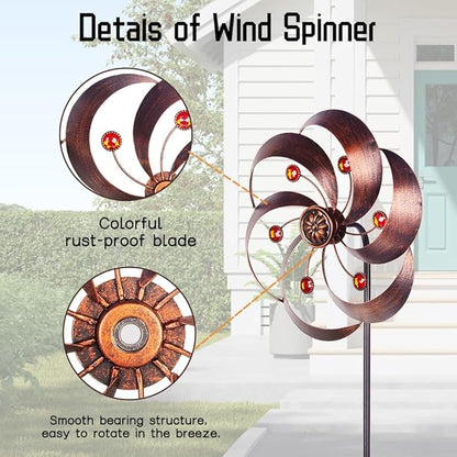 DREAMYSOUL 2 Packs Metal Wind Spinners Outdoor, Copper Pinwheels for Yard and Garden, Kinetic Wind Spinner & Sculpture