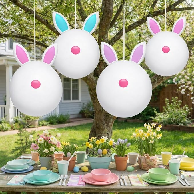 Jetec 6 Pcs 24 Inch Pastel Easter Inflatable Bunny Butt Decorations Outdoor Giant Hanging Inflatable Bunny Blow up PVC Balloon Ornaments Easter Decor for Yard Lawn Garden Front Door Porch