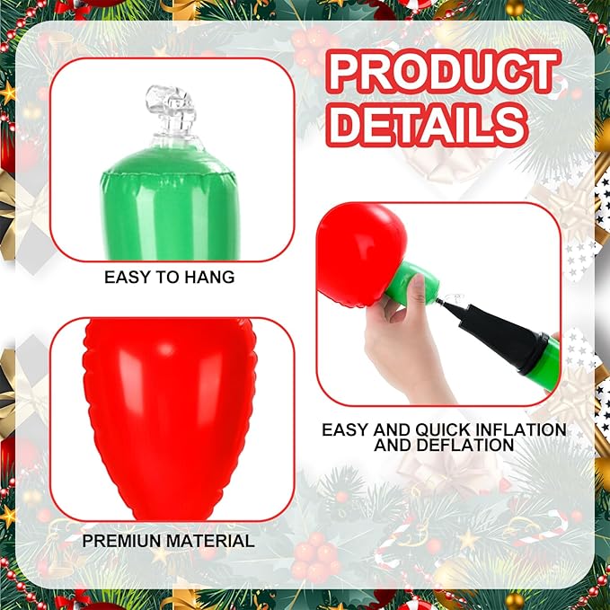 Sosation 12 Pcs 8 Inch Inflatable Christmas Light Bulbs Ornaments Inflatable Christmas Ball Decorations Xmas Large Blow up Light Bulb Decor Outdoor Indoor for Yard Lawn Tree Hanging Porch Garden Home