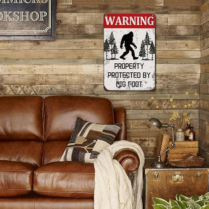 BigFoot Gifts For Men Garage Sign Warning Property Protected By Big Of Foot Signs Man Cave Funny Warning Metal Signs