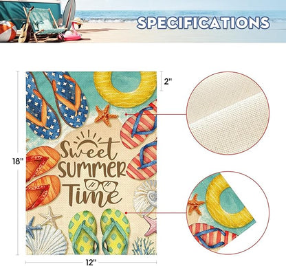 AVOIN colorlife Summer Beach Flip Flops Garden Flag 12x18 Inch Double Sided, Welcome Seasonal Coastal Burlap Yard Outdoor Decoration