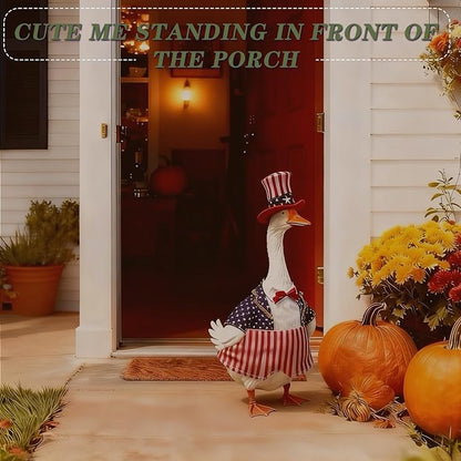 Independence Day Style Cute Outfit for 23-Inch Cement Goose – Outdoor Garden Yard Porch Decor