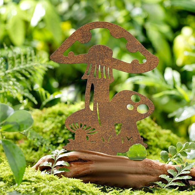 Resama 3 Piece Rusty Metal Mushroom Garden Stakes, Rustic Metal Mushroom Yard Art Decor, Outdoor Garden Decorations for Lawn Patio Backyard, Cottagecore Garden Gifts
