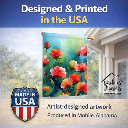 Caroline's Treasures Ohio Scarlet Carnations in Watercolor House Flag Large Porch Sleeve Pole Decorative Outside Yard Banner Artwork Wall Hanging, Polyester, House Size, Multicolor