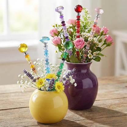 218Pcs Fairy Wands Kit, DIY Fairy Wand Beaded Garden Stake Kit, Garden Stake Decorative Outdoor Beadable Items, with 200 pcs Sparkling Crystal Beads, 6 Crystal Stopper Top, 6 Threaded Rod and Nuts