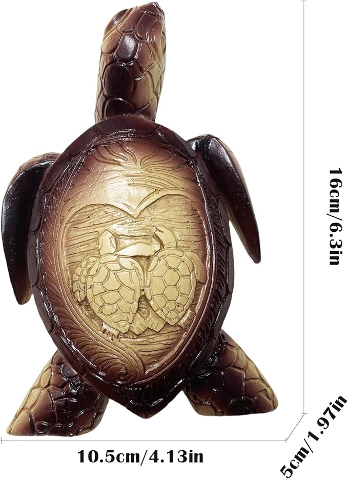 6-Inches Imitative Wood Carving Sea Turtle Statue Resin Hawaiian Turtles Sculpture Garden Tortoise Figurine Decorative Animal Statue for Home Indoor Outdoor Decor Patio Lawn Yard Ornaments