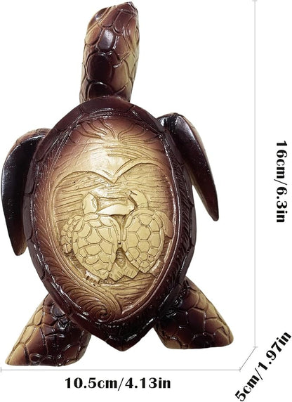 6-Inches Imitative Wood Carving Sea Turtle Statue Resin Hawaiian Turtles Sculpture Garden Tortoise Figurine Decorative Animal Statue for Home Indoor Outdoor Decor Patio Lawn Yard Ornaments