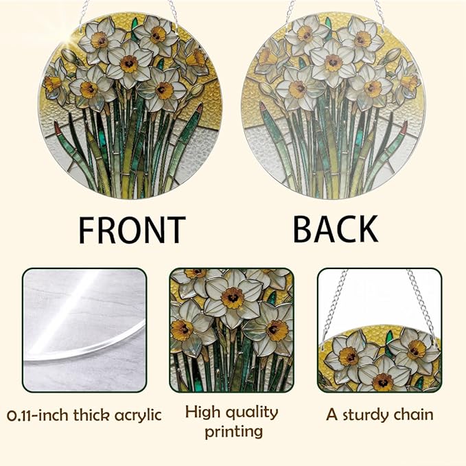 Acrylic Window Hanging, Yellow and White Daffodils Sun Catcher for Door Home Decor, Floral Window Wall Art, Housewarming Decor, Christmas Mother's Day Birthday Gifts for Her
