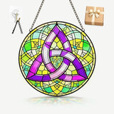 Celtic Trinity Knot Suncatcher Window Hanging, 7.8" Stained Glass Decor, Symbolic Gift for Mom, Grandma and Loved Ones, Irish Home Decor for Window, Wall, Living Room and Sunroom