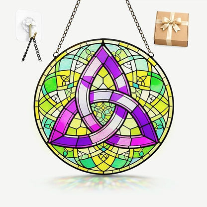 Celtic Trinity Knot Suncatcher Window Hanging, 7.8" Stained Glass Decor, Symbolic Gift for Mom, Grandma and Loved Ones, Irish Home Decor for Window, Wall, Living Room and Sunroom