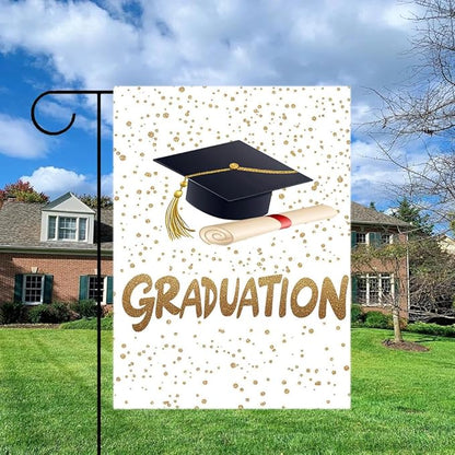 Gkyygk Graduation Welcome Garden Flag 12x18 Inch Double Sided Seasonal Yard Burlap Banners Outdoor Flag for Men Women