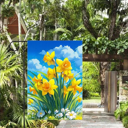 Gkyygk Welcome Garden Flag Yellow Daffodils Flower 12x18 Inch Double Sided Burlap Banners Yard House Seasonal Farmhouse for Men Women