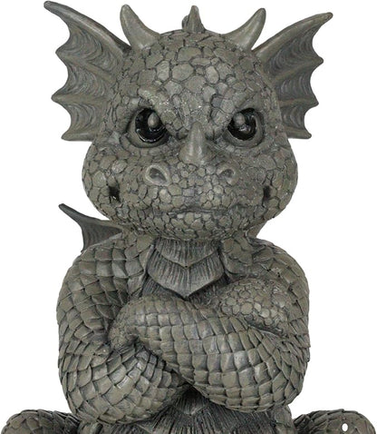 Ebros Gift Whimsical Garden Dragon Folding His Arms with Angry Face Figurine 10.25" H Cute Grumpy Baby Dragon Faux Stone Resin Finish Dungeons and Dragons Mythical Fantasy Sculpture
