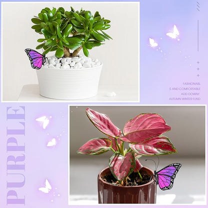 Geelin 1 Pc Stained Glass Butterfly Suncatcher Flower Pot Decoration Metal Plant Pot Hangers Colorful Garden Yard Suncatcher Decor for Spring Home Indoor Outdoor Decor(Purple)