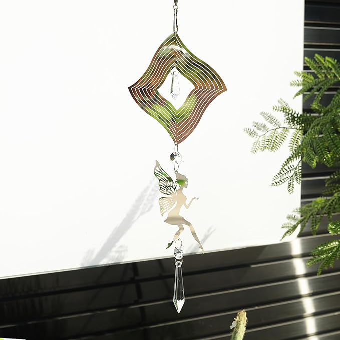 LONGSHENG - SINCE 2001 - Sun Catchers Elf Wind Spinner with Crystal Suncatcher for Hanging Ornaments Decorative Windows Prism Rainbow Maker Home Yard Garden Decor