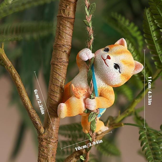Climbing Cat Tree Hugger Garden Animal Statue Resin Sculpture Yard Decor for Outside, Funny Tree Climber Figurine Outdoor Patio Lawn Ornaments