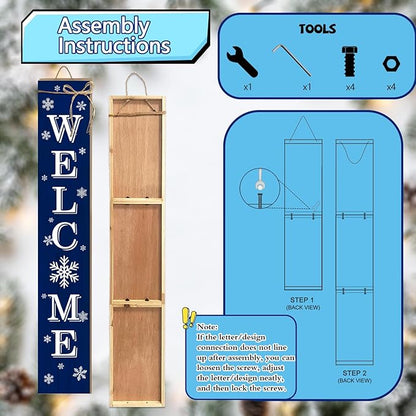 Christmas Porch Sign Xmas Snowflake Welcome Sign Vertical Standing Sign For Front Porch Decor Farmhouse Wall Hanging for Patio Yard Party Indoor Outdoor Winter Holiday Decoration 47.2"H Blue
