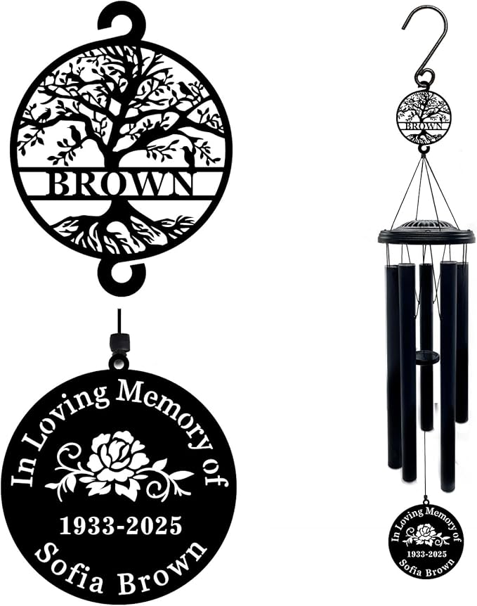 Personalized Sympathy Wind Chimes, 37" Wind Chimes in Memory of a Loved One, Custom Loss of Mom Sympathy Gift, Remembrance Wind Chime