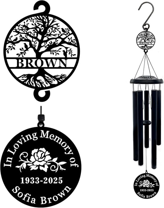Personalized Sympathy Wind Chimes, 37" Wind Chimes in Memory of a Loved One, Custom Loss of Mom Sympathy Gift, Remembrance Wind Chime