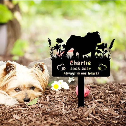 Personalized Bulldog Dog Memorial Grave Marker,Custom Dog Memorial Memorial Stake,Dog Memorial Plaque Burial Stake Engraved Sign,Sympathy Grave Stake for Lost Dog,Dog Memorial Statue Headstone Bulldog