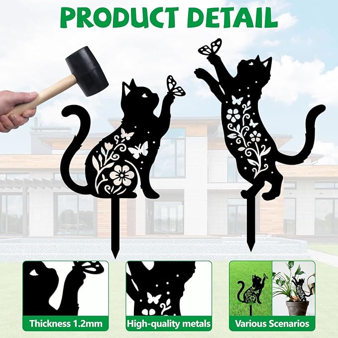 GLOBLELAND 2 Pcs Pattern Cat Garden Stakes Animals Metal Decorative Garden Stakes Metal Yard Signs Decoration for Lawn Patio Yard Garden Decor