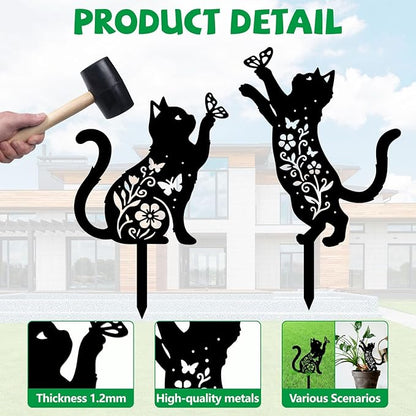 GLOBLELAND 2 Pcs Pattern Cat Garden Stakes Animals Metal Decorative Garden Stakes Metal Yard Signs Decoration for Lawn Patio Yard Garden Decor