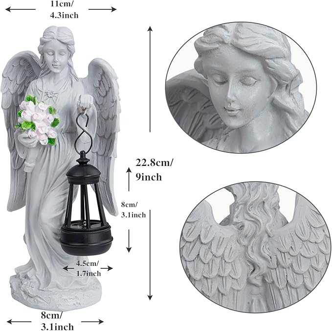 Solar Angel Garden Statue Outdoor Decor, 9 inches Angel Sculpture for Outside Patio Lawn Yard Art Gifts for Mom Grandma Women