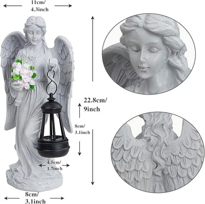 Solar Angel Garden Statue Outdoor Decor, 9 inches Angel Sculpture for Outside Patio Lawn Yard Art Gifts for Mom Grandma Women