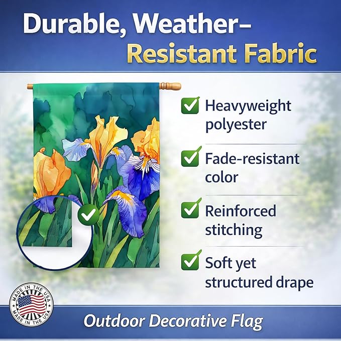 Caroline's Treasures Tennessee Iris in Watercolor House Flag Large Porch Sleeve Pole Decorative Outside Yard Banner Artwork Wall Hanging, Polyester, House Size, Multicolor