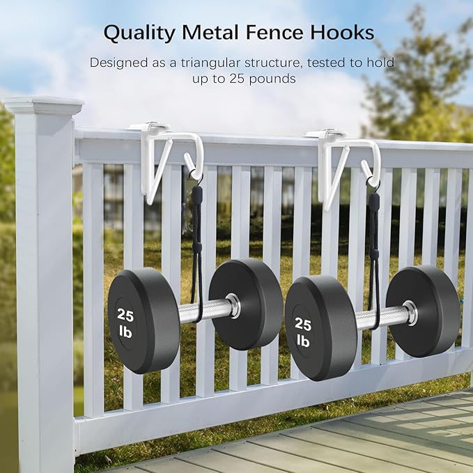 Adjustable (0.9-3") Vinyl Fence Hooks for Hanging Plants, Over the Railing Fence Plant Hangers Outdoor, White Heavy Duty Coated Steel Patio Hooks for Hanging Bird Feeders, Lights, Basket, Pool Tools