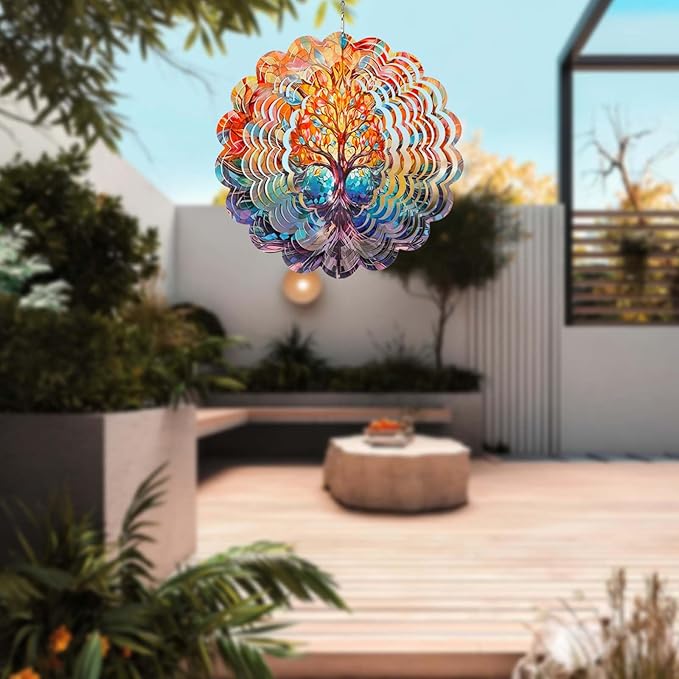 Wind Spinner-3D Stainless Steel Hanging Wind Catchers Kinetic,Hanging Ornament Outdoor Wind Spinner,12Inch Wind Spinners Outdoor Hanging for Gardens and Courtyards (Tree)