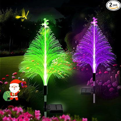 Solar Christmas Tree Lights, Christmas Decorations Outdoor, with 7 Color Changing Jellyfish Lights, Waterproof Solar Powered Christmas Tree for Outdoor Garden Pathway Xmas Decor（2 Pack