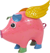 Colorful Enameled Metal Flying Pig Statue - Pink, Patio and Lawn Outdoor Garden Decor, Indoor Home Decoration, Yard Art, Farm Animal Sculpture