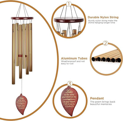 Memorial Wind Chimes Gift, Windchime for Loss of Loved one, Outside deep Tone Large aluminiu, Bereavement Memorial Gifts Sympathy Wind Chimes,Unisex Gift Garden Decor,mom,Grandmother,Women Gifts