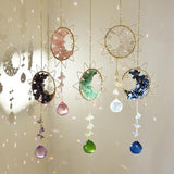 Hanging Sunlight Catcher, Sun & Moon Crystal Suncatcher, Crystal Hanging Ornament, Hanging Crystals for Decoration, Festival Gift, Window Decoration (Green)