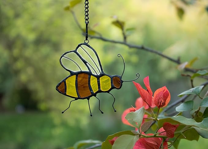 Bee Suncatcher Colored Glass Window Hanging Bee Ladies Mother Lover Grandmother Decorations and Birthday Gifts