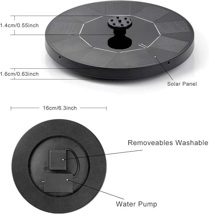 Solar Bird Bath Fountain, Free Standing Floating Solar Powered Water Fountain Pump for Bird Bath, Garden, Pond, Pool, Outdoor