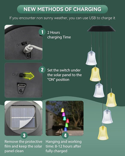 DOUBLEZHE Solar Wind Chimes for Outside, Color Changing Bell Wind Chimes, Birthday Gifts for Women Mom Grandma, Waterproof Outdoor LED Decoration Mobile Light for Garden Patio Yard Party Window Decor