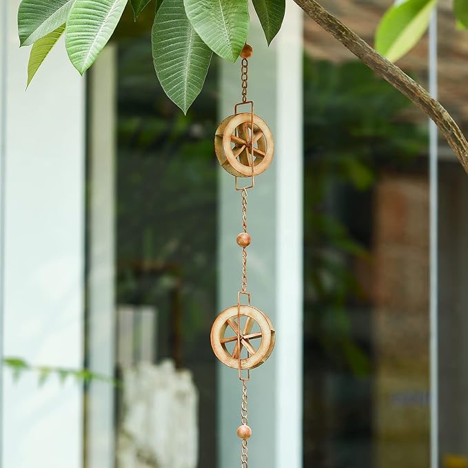 5-7/10-Feet Gutter Rain Chain,Water Wheel Rain Catcher Chain Outdoor Garden Decorative Art