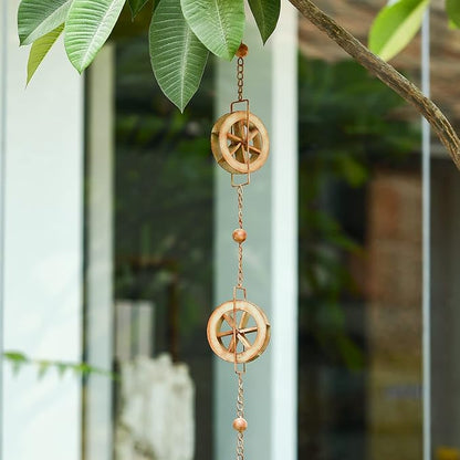 5-7/10-Feet Gutter Rain Chain,Water Wheel Rain Catcher Chain Outdoor Garden Decorative Art