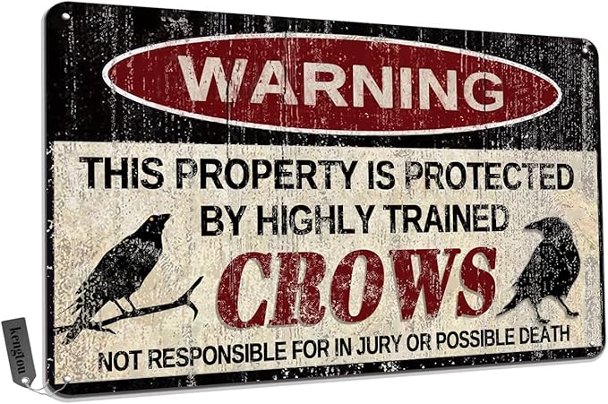 Vintage Crow Metal Sign Warning This Property is Protected by Highly Trained Crow Yard Sign Outdoor Home Wall Decor 12x8Inch
