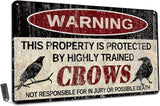 Vintage Crow Metal Sign Warning This Property is Protected by Highly Trained Crow Yard Sign Outdoor Home Wall Decor 12x8Inch