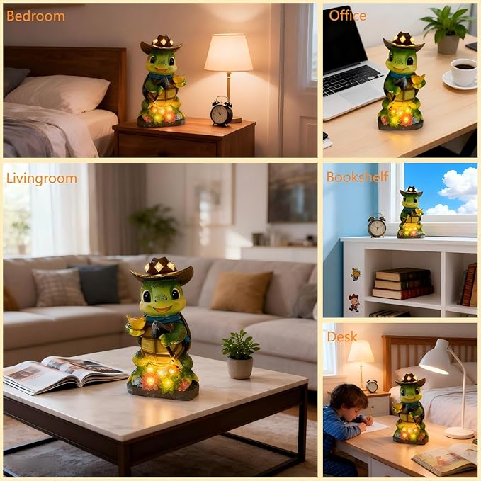 Solar Turtle Garden Decor, Animal Statue Lights for Outdoor, Mothers Day Mom Gifts, Thanksgiving, Birthday, Fairy Garden Accessories,Patio,Yard,Balcony Decorations, Lawn Ornament, Housewarming
