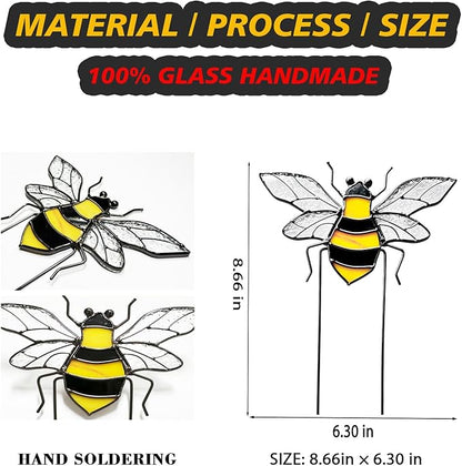 Bee Garden Stake Decor, Stained Glass Indoor Window Suncatcher Home Decor Yard Art Ornaments Gifts for Bee Lover Mom Teacher Indoor Outdoor Lawn Pathway Patio Plant Pot Flower Bed