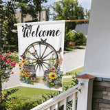 Wagon Wheel With Flowers Butterflies Garden Flags 12×18 Inch Double Sided Decorative Yard Banner Seasonal Flag for Outdoor Outside Decor