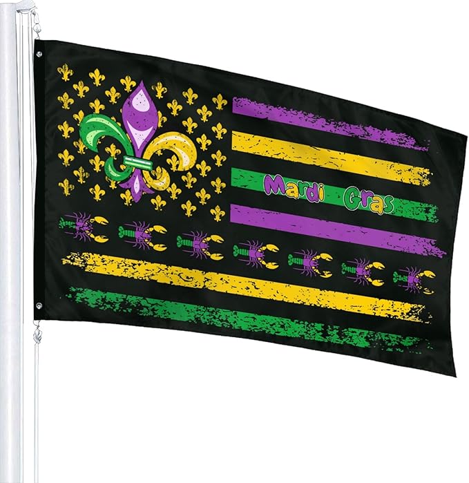 Mardi Gras Flag 3x5 Ft Outdoor Indoor With Grommet Garden Yard Banner Decorative Sign